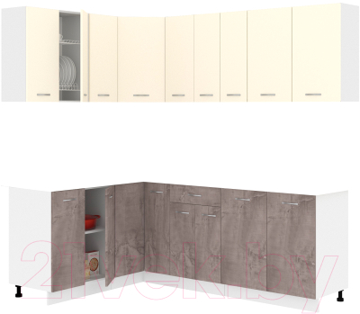 Готовая кухня Кортекс-мебель Корнелия Лира 1.5x2.2 без столешницы (крем/оникс)