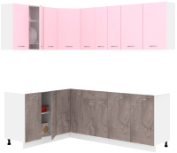 Кухонный гарнитур Кортекс-мебель Корнелия Лира 1.5x2.2 без столешницы (розовый/оникс) - 