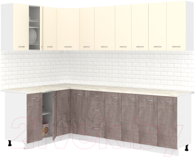 Кухонный гарнитур Кортекс-мебель Корнелия Лира 1.5x2.5м (крем/оникс/королевский опал)