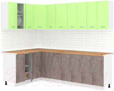 Готовая кухня Кортекс-мебель Корнелия Лира 1.5x2.5 (зеленый/оникс/дуб бунратти)
