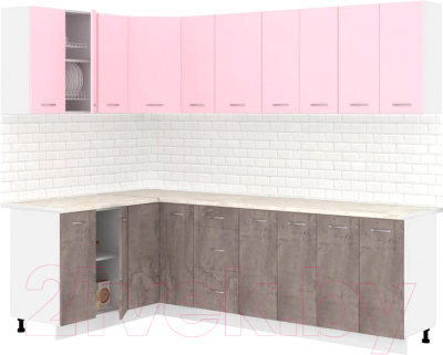 Готовая кухня Кортекс-мебель Корнелия Лира 1.5x2.5 (розовый/оникс/королевский опал)