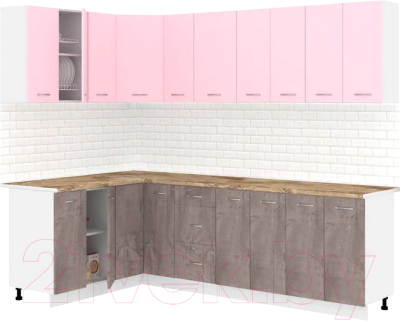 Готовая кухня Кортекс-мебель Корнелия Лира 1.5x2.5 (розовый/оникс/мадрид)