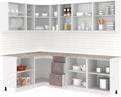 Готовая кухня Кортекс-мебель Корнелия Лира 1.5x2.5 (розовый/оникс/марсель)