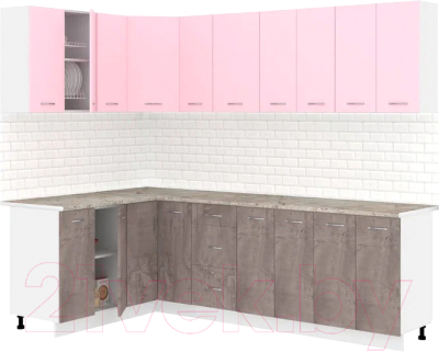 Готовая кухня Кортекс-мебель Корнелия Лира 1.5x2.5 (розовый/оникс/марсель)