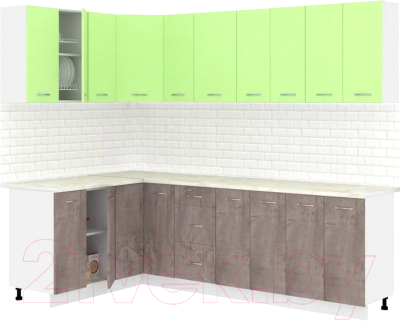 Готовая кухня Кортекс-мебель Корнелия Лира 1.5x2.5 (зеленый/оникс/королевский опал)