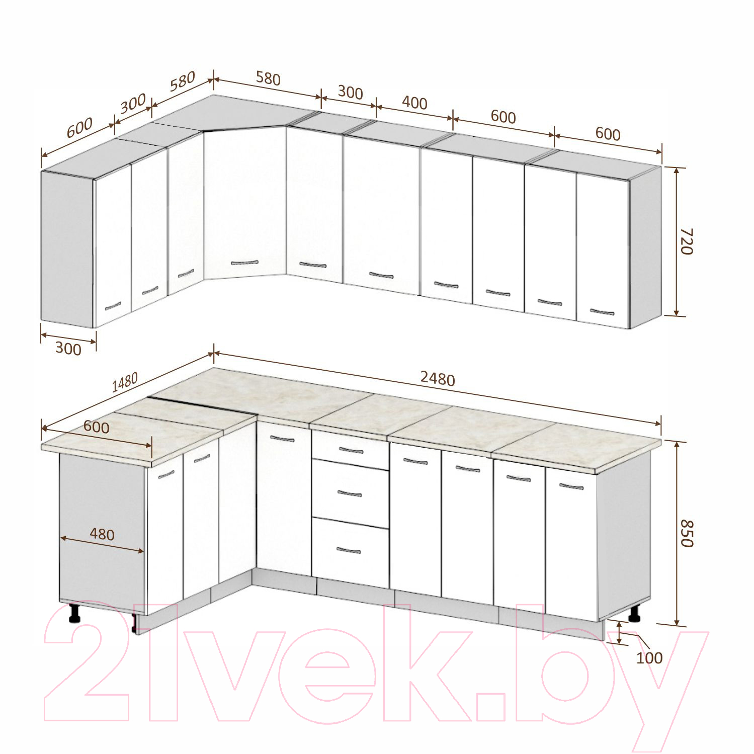 Готовая кухня Кортекс-мебель Корнелия Лира 1.5x2.5 без столешницы