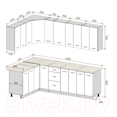 Кухонный гарнитур Кортекс-мебель Корнелия Лира 1.5x2.5 без столешницы (зеленый/оникс)