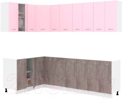 Готовая кухня Кортекс-мебель Корнелия Лира 1.5x2.5 без столешницы (розовый/оникс)
