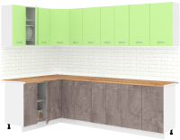Готовая кухня Кортекс-мебель Корнелия Лира 1.5x2.7 (зеленый/оникс/дуб бунратти) - 
