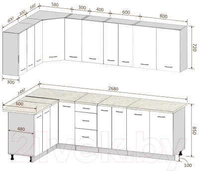 Готовая кухня Кортекс-мебель Корнелия Лира 1.5x2.7 (белый/береза/марсель)