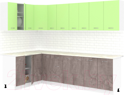 Готовая кухня Кортекс-мебель Корнелия Лира 1.5x2.7 (зеленый/оникс/королевский опал)