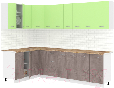 Готовая кухня Кортекс-мебель Корнелия Лира 1.5x2.7 (зеленый/оникс/мадрид)