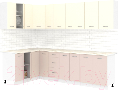 Готовая кухня Кортекс-мебель Корнелия Лира 1.5x2.7 (крем/капучино/королевский опал)