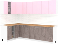 Готовая кухня Кортекс-мебель Корнелия Лира 1.5x2.7 (розовый/оникс/дуб бунратти) - 