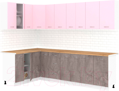 Кухонный гарнитур Кортекс-мебель Корнелия Лира 1.5x2.7 (розовый/оникс/дуб бунратти)