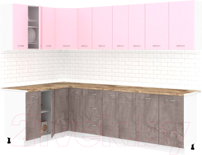 Кухонный гарнитур Кортекс-мебель Корнелия Лира 1.5x2.7 (розовый/оникс/мадрид)