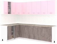 Кухонный гарнитур Кортекс-мебель Корнелия Лира 1.5x2.7 (розовый/оникс/марсель) - 