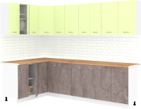 Кухонный гарнитур Кортекс-мебель Корнелия Лира 1.5x2.7 (салатовый/оникс/дуб бунратти) - 