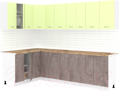 Кухонный гарнитур Кортекс-мебель Корнелия Лира 1.5x2.7 (салатовый/оникс/мадрид)