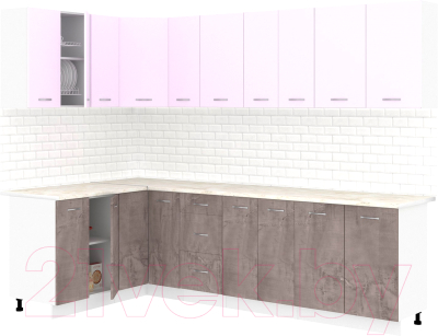 Кухонный гарнитур Кортекс-мебель Корнелия Лира 1.5x2.7 (сирень/оникс/королевский опал)