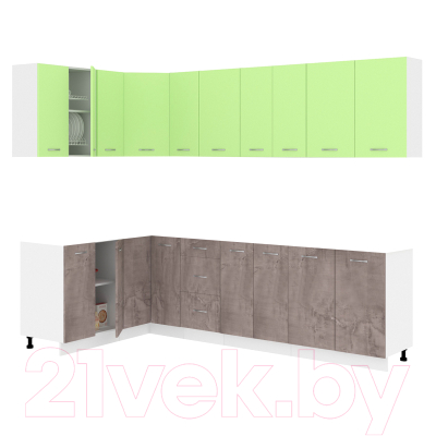 Готовая кухня Кортекс-мебель Корнелия Лира 1.5x2.7 без столешницы (зеленый/оникс)