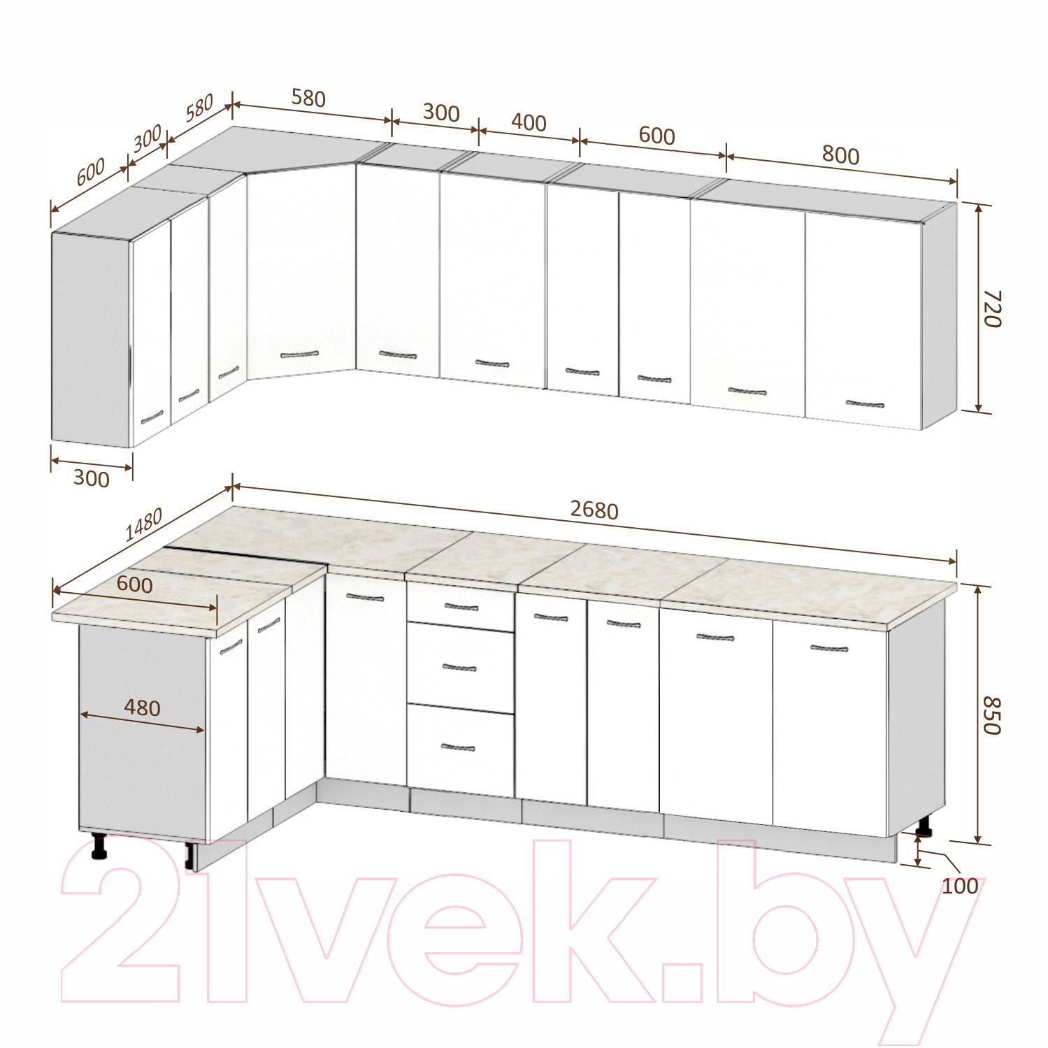 Готовая кухня Кортекс-мебель Корнелия Лира 1.5x2.7 без столешницы