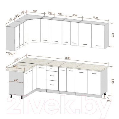 Кухонный гарнитур Кортекс-мебель Корнелия Лира 1.5x2.7 без столешницы (сирень/оникс)