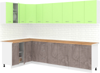Готовая кухня Кортекс-мебель Корнелия Лира 1.5x2.9 (зеленый/оникс/дуб бунратти) - 