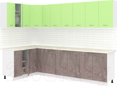 Готовая кухня Кортекс-мебель Корнелия Лира 1.5x2.9 (зеленый/оникс/королевский опал)