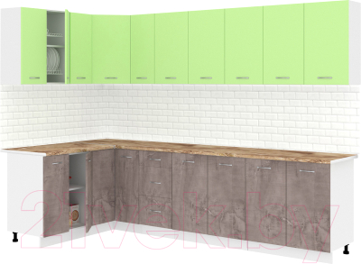 Готовая кухня Кортекс-мебель Корнелия Лира 1.5x2.9 (зеленый/оникс/мадрид)