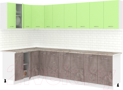 Готовая кухня Кортекс-мебель Корнелия Лира 1.5x2.9 (зеленый/оникс/марсель)
