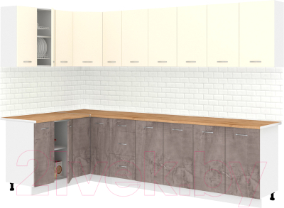 Готовая кухня Кортекс-мебель Корнелия Лира 1.5x2.9 (крем/оникс/дуб бунратти)