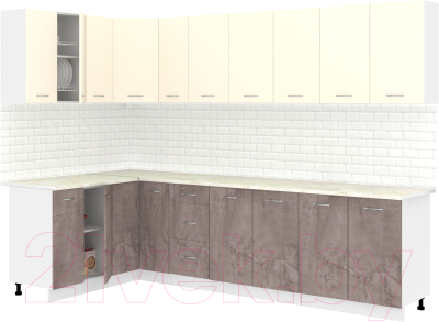 Готовая кухня Кортекс-мебель Корнелия Лира 1.5x2.9 (крем/оникс/королевский опал)