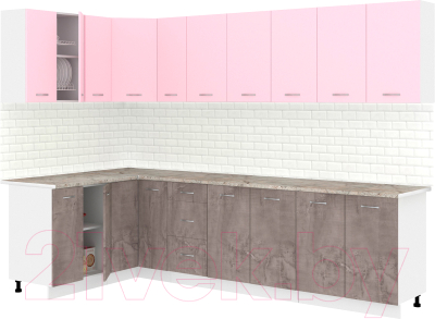 Готовая кухня Кортекс-мебель Корнелия Лира 1.5x2.9 (розовый/оникс/марсель)