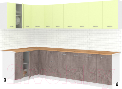 Готовая кухня Кортекс-мебель Корнелия Лира 1.5x2.9 (салатовый/оникс/дуб бунратти)