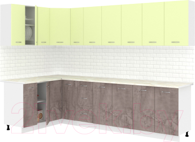 Готовая кухня Кортекс-мебель Корнелия Лира 1.5x2.9 (салатовый/оникс/королевский опал)