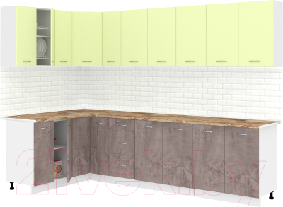 Готовая кухня Кортекс-мебель Корнелия Лира 1.5x2.9 (салатовый/оникс/мадрид)
