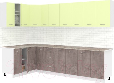 Готовая кухня Кортекс-мебель Корнелия Лира 1.5x2.9 (салатовый/оникс/марсель)