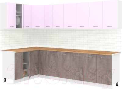 Готовая кухня Кортекс-мебель Корнелия Лира 1.5x2.9 (сирень/оникс/дуб бунратти)