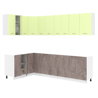 Кухонный гарнитур Кортекс-мебель Корнелия Лира 1.5x2.7 без столешницы (салатовый/оникс) - 