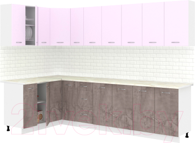 Готовая кухня Кортекс-мебель Корнелия Лира 1.5x2.9 (сирень/оникс/королевский опал)
