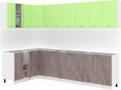 Кухонный гарнитур Кортекс-мебель Корнелия Лира 1.5x2.9 без столешницы (зеленый/оникс)