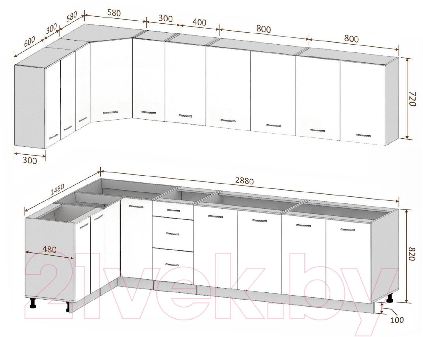 Готовая кухня Кортекс-мебель Корнелия Лира 1.5x2.9 без столешницы