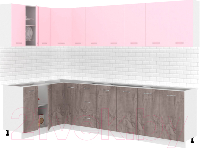 Кухонный гарнитур Кортекс-мебель Корнелия Лира 1.5x2.9 без столешницы (розовый/оникс)