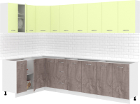 Кухонный гарнитур Кортекс-мебель Корнелия Лира 1.5x2.9 без столешницы (салатовый/оникс) - 