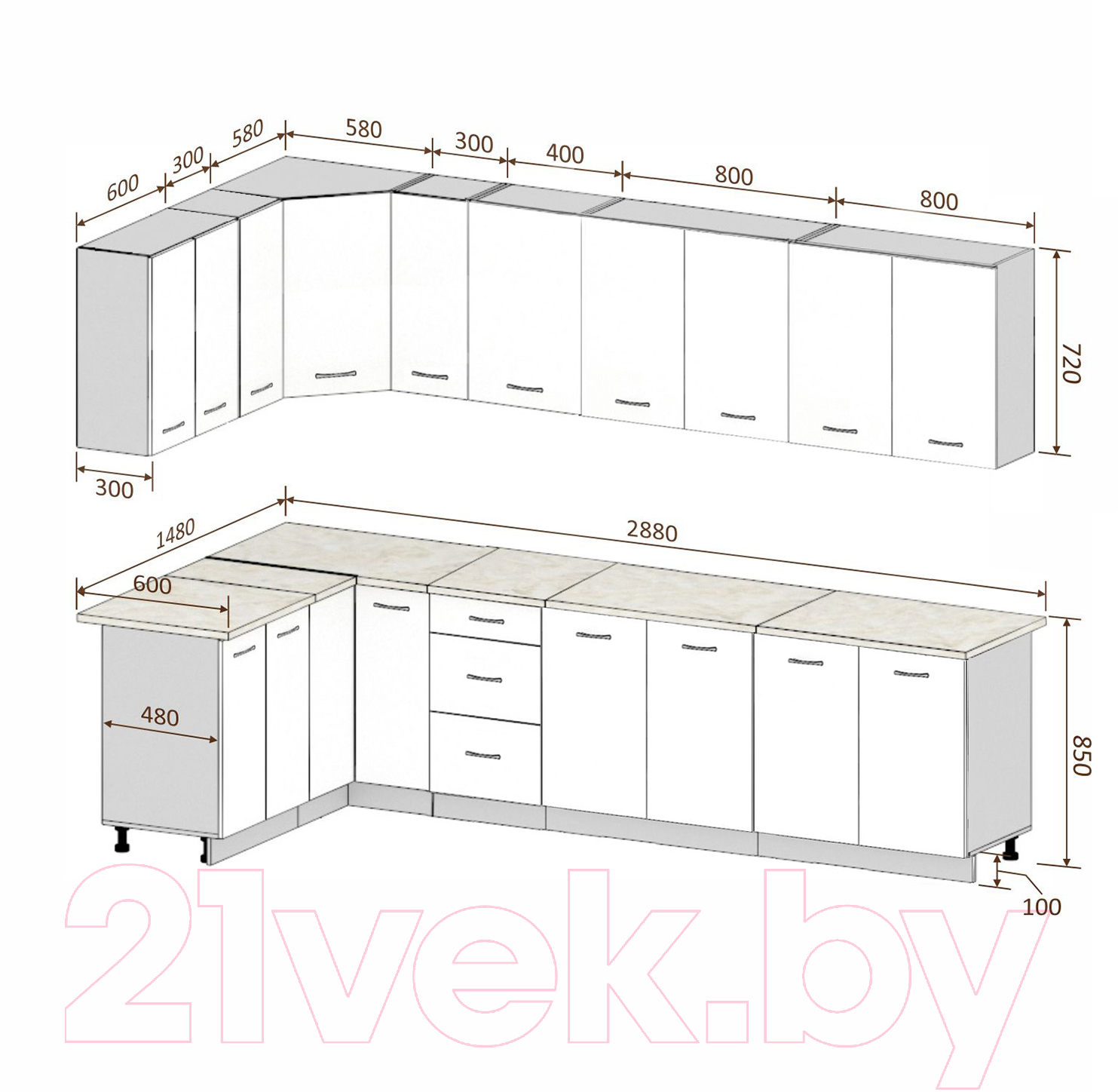 Готовая кухня Кортекс-мебель Корнелия Лира 1.5x2.9