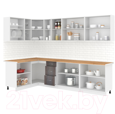 Готовая кухня Кортекс-мебель Корнелия Лира 1.5x2.9 (белый/береза/мадрид)