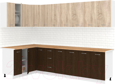 Готовая кухня Кортекс-мебель Корнелия Лира 1.5x2.9 (дуб сонома/венге/дуб бунратти)