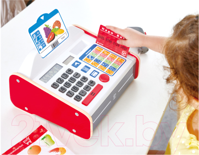 Касса игрушечная Hape С набором наклеек и калькулятором / E3184_HP