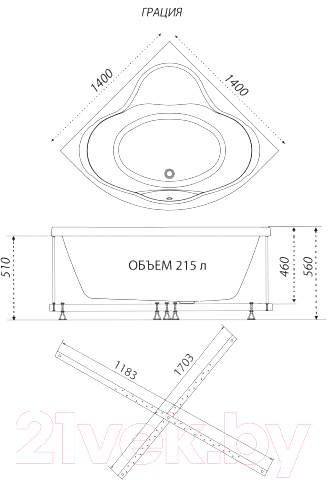 Ванна акриловая Triton Грация 140x140 Базовая Flat